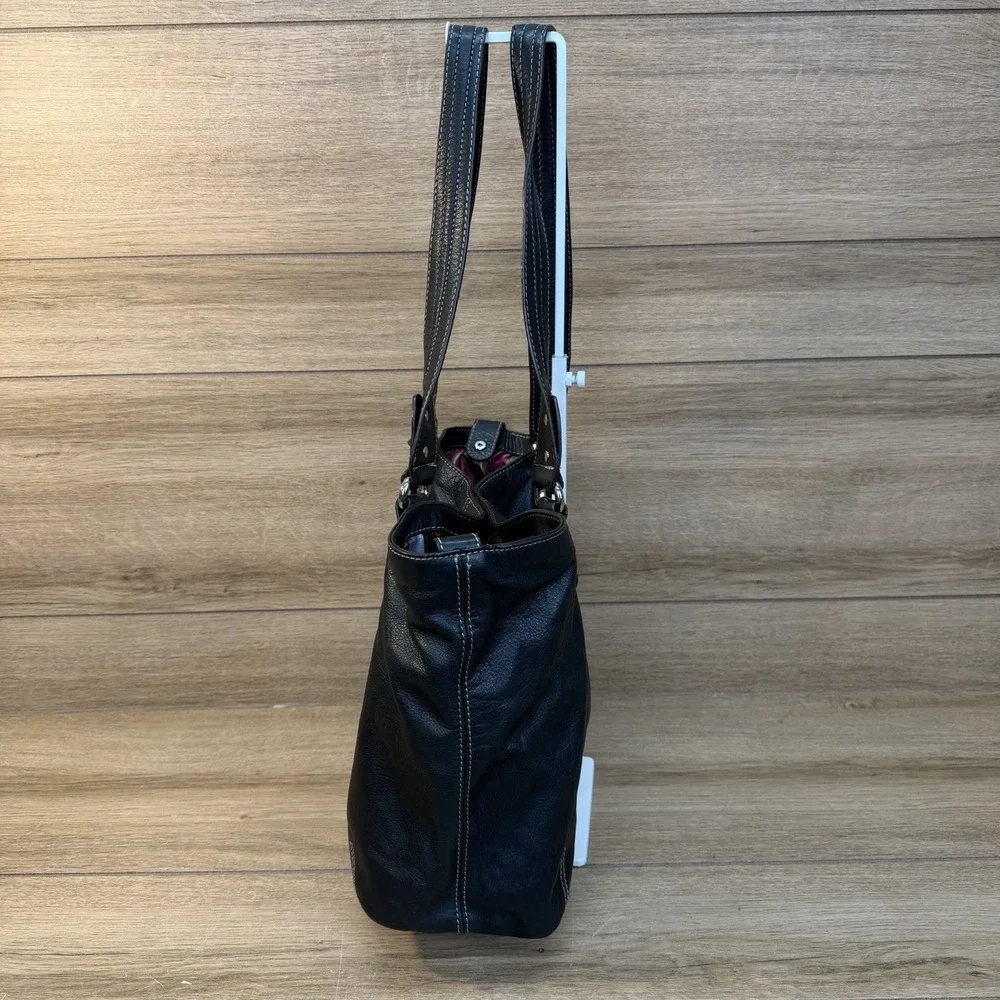 TIGNANELLO Black Pebbled Leather Shoulder Bag Large Tote Classic Double Handle